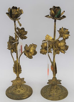 Lot 51 - A pair of Art nouveau brass floral...