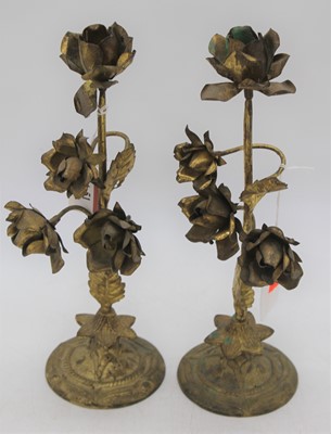 Lot 51 - A pair of Art nouveau brass floral...