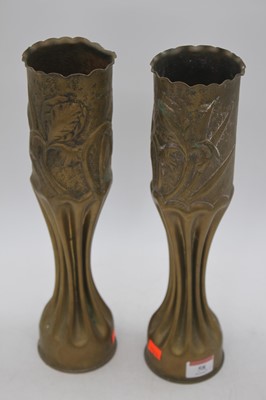 Lot 58 - A pair of WWI brass trench art artillery shell...