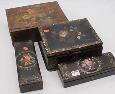 Lot 147 - A pair of Victorian ebonised and floral...