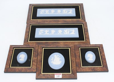Lot 149 - A collection of five Wedgwood blue Jasperware...