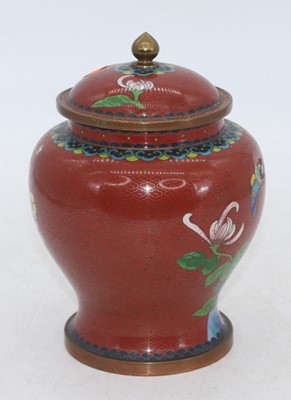 Lot 193 - A Chinese cloisonne enamelled urn, decorated...