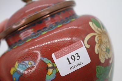 Lot 193 - A Chinese cloisonne enamelled urn, decorated...