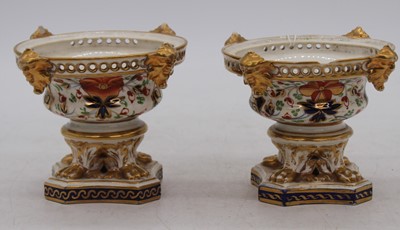 Lot 194 - A pair of 19th century Derby imari urns, h.10cm