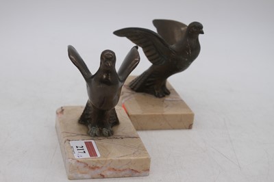 Lot 217 - A pair of Art Deco bronzed models of doves,...