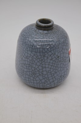 Lot 224 - A Chinese blue crackle glazed ink well, h.10cm