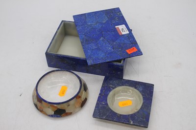 Lot 256 - A blue polished hardstone box, w.17cm;...