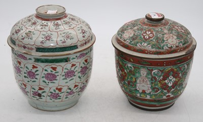 Lot 134 - A Chinese stoneware jar and cover, enamel...