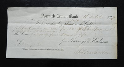 Lot 2089 - A Victorian Harvey's & Hudsons Bankers cheque,...