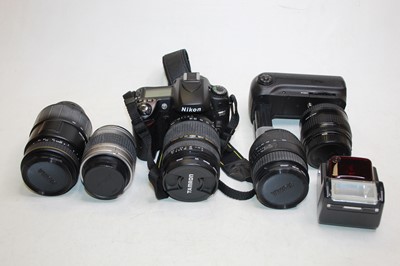 Lot 325 - A Nikon D80 digital camera, with five lenses,...