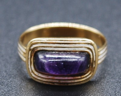 Lot 2646 - A late Georgian yellow metal and amethyst...