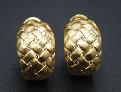 Lot 2651 - A pair of continental yellow metal and diamond...