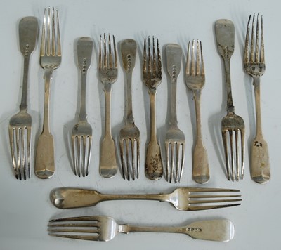 Lot 2139 - A set of six William IV silver table forks...