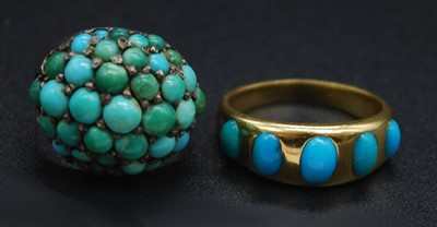 Lot 2671 - An early 20th century yellow metal turquoise...