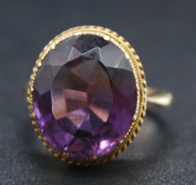 Lot 2676 - A vintage 9ct gold amethyst dress ring, the...