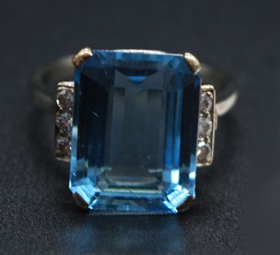 Lot 2684 - A modern white metal, blue zircon and diamond...