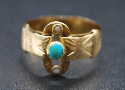 Lot 2714 - A circa 1900 yellow metal, turquoise and seed...