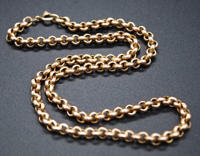 Lot 2718 - A yellow metal belcher link neck chain,...