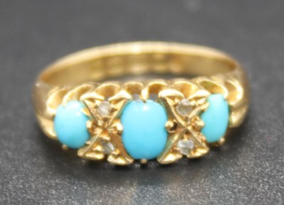 Lot 2788 - An 18ct gold turquoise set half hoop dress...