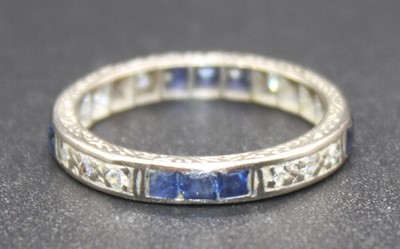 Lot 2790 - A white metal sapphire and diamond set...