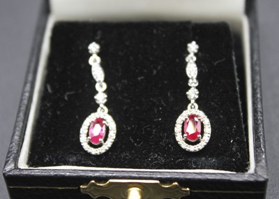 Lot 2800 - A pair of Edwardian style 18ct white gold ruby...