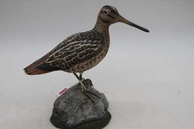 Lot 208 - A carved wooden model of a snipe, signed...