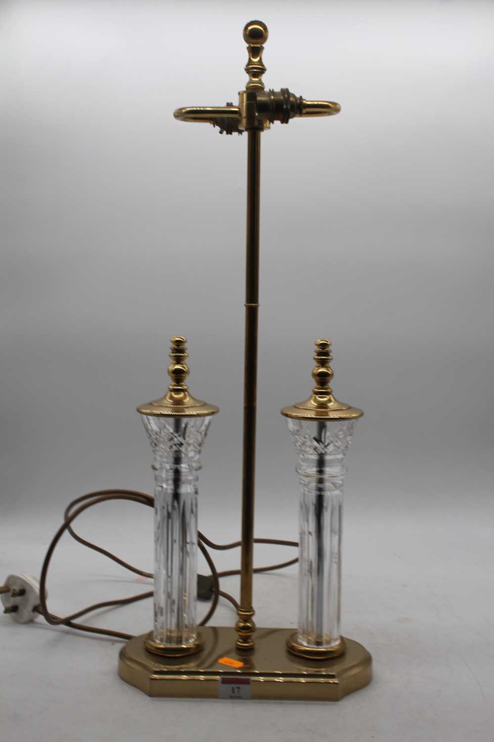 Lot 17 - A modern lacquered brass twin light table lamp,...