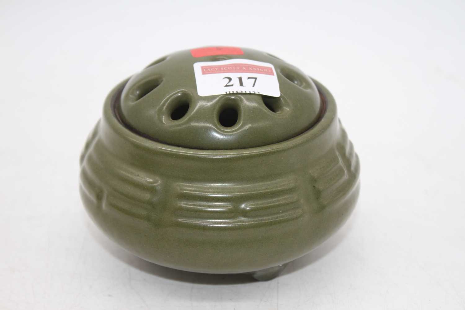 Lot 217 - A reproduction Chinese green glazed censer,...