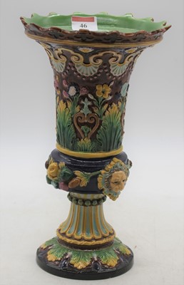 Lot 46 - A Victorian Minton vase of trumpet shape...
