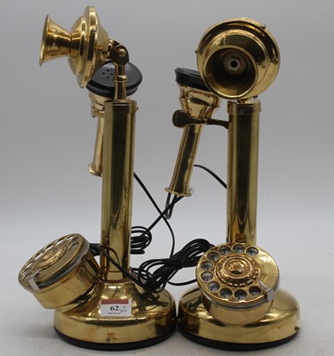 Lot 62 - A reproduction brass stick telephone together...