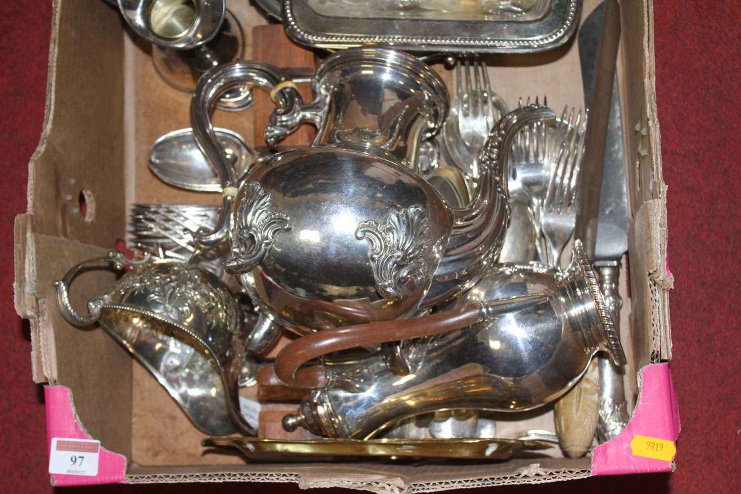 Lot 97 - A box of miscellaneous metalware, to include...