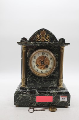 Lot 138 - A late Victorian marble cased mantel clock of...