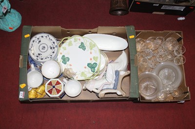 Lot 174 - Two boxes of miscellaneous china and glassware,...