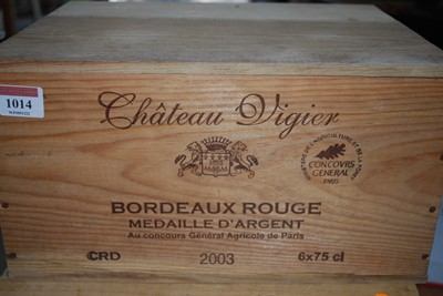 Lot 1014 - Château Vigier, 2003, Bordeaux, six bottles (OWC)