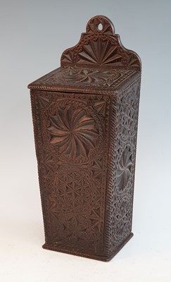 Lot 2345 - A George III oak candle box, profusely carved...