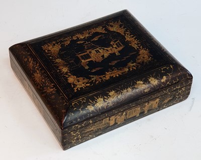 Lot 2412 - A 19th century Chinese lacquered games box,...