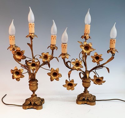 Lot 2374 - A pair of 19th century gilt metal three branch...