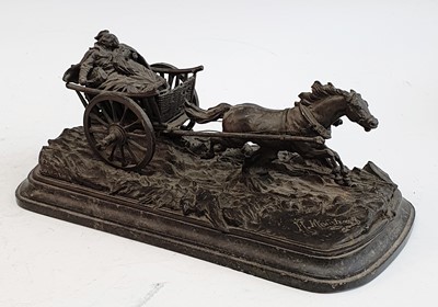 Lot 2384 - A Circa 1900 bronze cart group, the passengers...