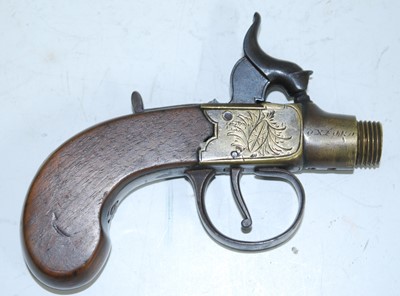 Lot 143 - 19th century percussion box lock pocket pistol,...