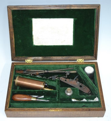 Lot 209 - A Victorian oak pistol case, having a green...