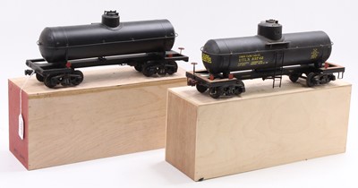 Lot 111 - Two scratch-built G scale tank cars each on...