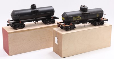 Lot 111 - Two scratch-built G scale tank cars each on...