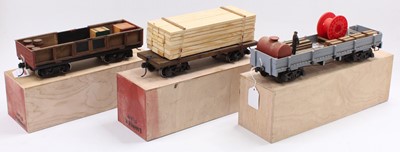 Lot 113 - Three scratch-built G scale wagons each on two...