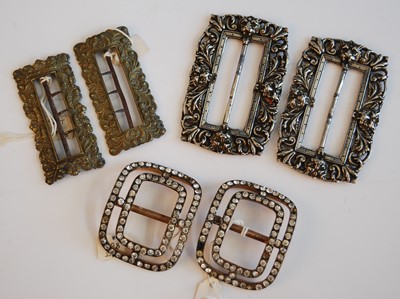 Lot 2390 - Three pairs of Georgian shoe buckles, one...