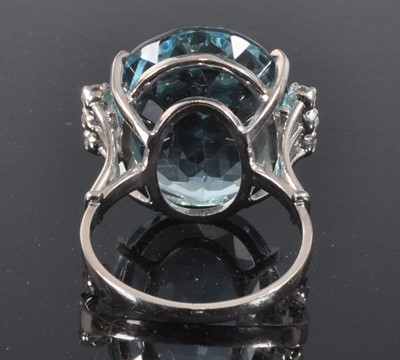 Lot 2208 - A white metal, aquamarine and diamond ring,...