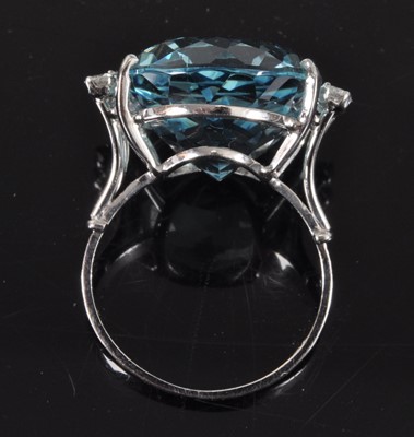Lot 2208 - A white metal, aquamarine and diamond ring,...