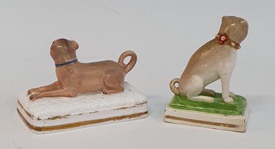 Lot 2074 - A circa 1830 Derby porcelain pug dog, modelled...