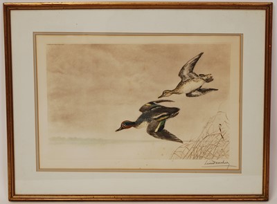 Lot 1011 - Leon Danchin (1887-1939), Mallards in flight,...