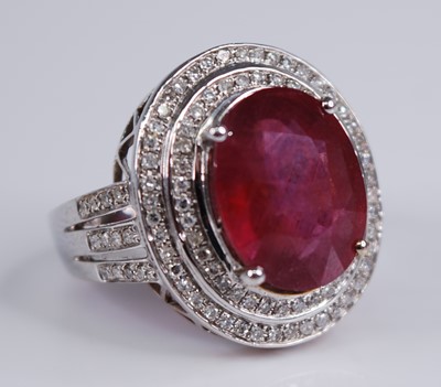 Lot 2252 - A contemporary 14ct white gold, ruby and...