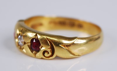 Lot 2189 - An Edwardian 18ct gold, ruby and diamond ring,...